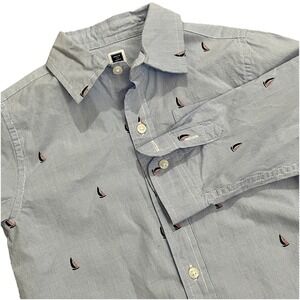 Janie and Jack Boys Shirt 3T Blue Stripe Sailboat‎ Print Long Sleeve Button Down